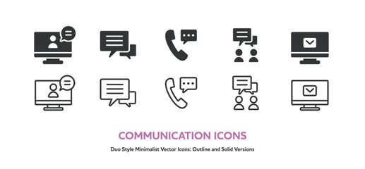 会話や意思疎通についてのアイコンセット。線画と塗りがセットになったベクターアイコン © september55