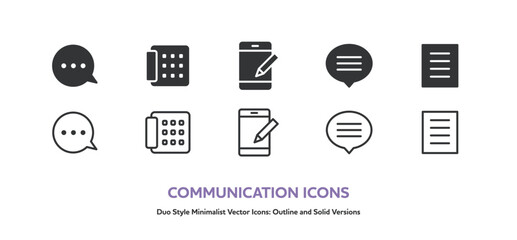 吹き出し,固定電話,タブレットとタッチペン,書類のシンプルなベクターアイコンセット。線画と塗り © september55