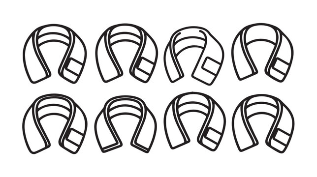 Eight Black Karate Belts Tied in a Row Isolated on White Background Simple Line Art