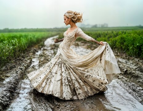 long sleeve v neck dress Long Sleeve V-Neckline Mermaid Dress main image 1