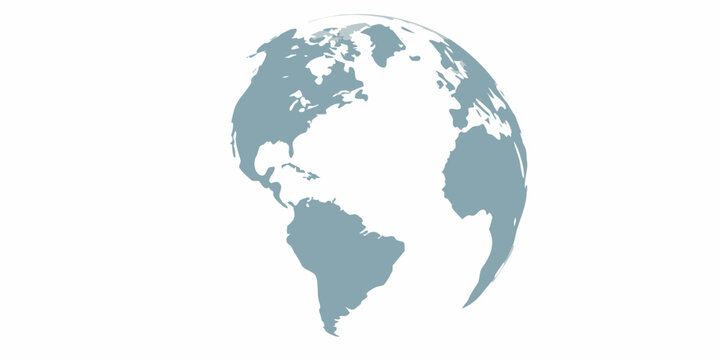 Stylized depiction of earth showing continents and oceans in blue tones