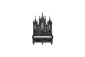 Obraz premium Organ vector illustration, black and white isolated religious symbol for church faith logo and spiritual print.