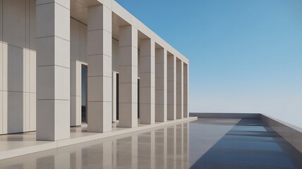 Fototapeta premium modern minimalist building architecture with columns and reflective floor