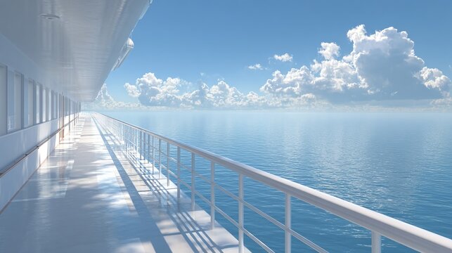 Cruise ship deck overlooking ocean water.