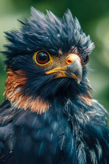 Fototapeta premium Close-up shot of a bird of prey's face and feathers, suitable for use in wildlife or nature documentaries