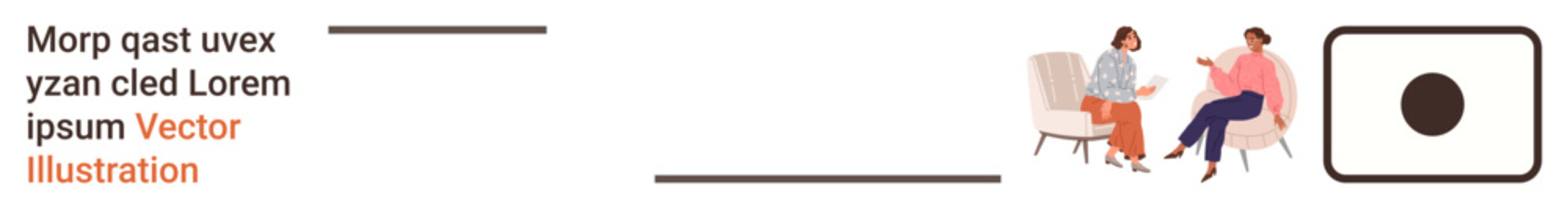 Communication, collaboration, teamwork, consulting, talking, modern conversation. Two people sitting on chairs engaged in a discussion. Communication and collaboration concept