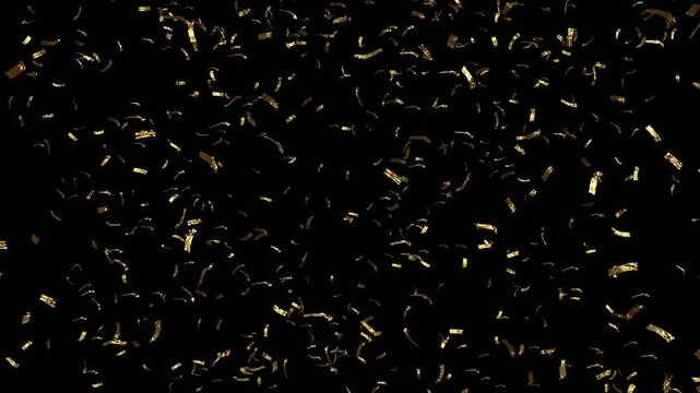 Golden confetti rain effect overlay alpha channel. Confetti Party Popper Explosion Animation. Slow motion Falling confetti Particles animation. gold confetti isolated transparent bg.