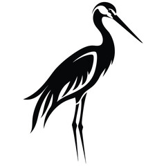 Naklejka premium Black silhouette of a stylized crane bird white