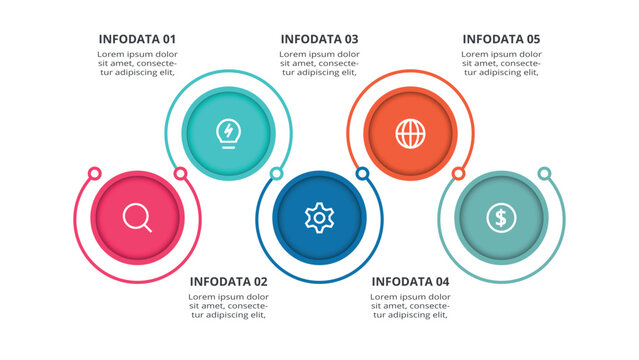 Advanced infographic with 5 steps, options, parts or processes. Business data visualization.
