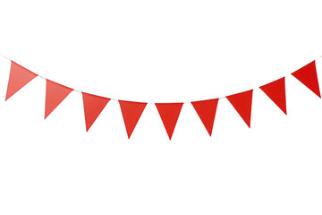 Obraz premium Red party pennants hanging on a string, diagonal bunting garland for festive celebration decoration, transparent background