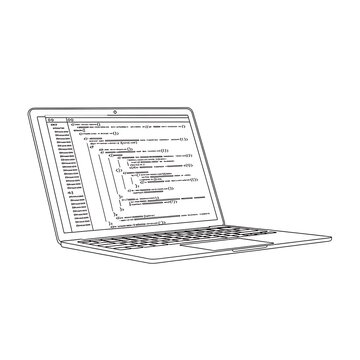 Laptop with Code Line Art