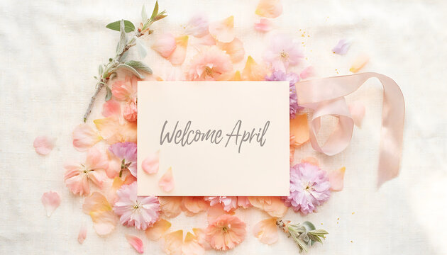 hello april is a beautiful floral wreath with the word hello written on it