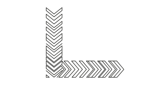 Stylized letter l composed of multiple repeating chevron or arrow patterns shown in a technical black and white line art style.