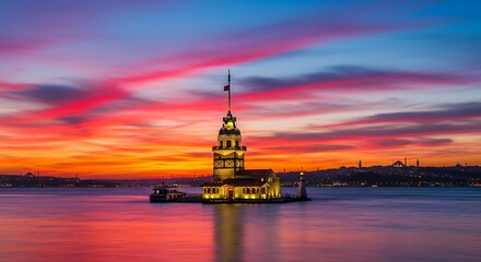 Fototapeta premium Maidens Tower in Istanbul at Sunset.
