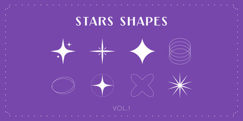 Decorative sparkle star shapes vector set.  Twinkle shapes icons, diamond and orbit ring geometric forms, glowing star and light symbols collection  © Takoyaki Shop