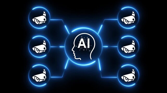 AI security cameras and surveillance systems concept on the transparent background. Engineer developing automated monitoring system with machine learning. Motion graphics of automated monitoring idea