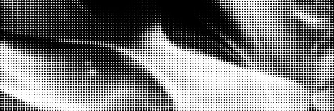Abstract halftone background with wavy surface made of gray dots on white