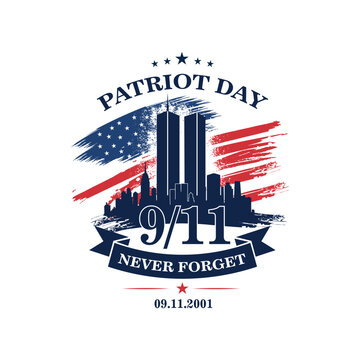 Patriot Day 9/11 Memorial Design with Twin Towers and USA Flag