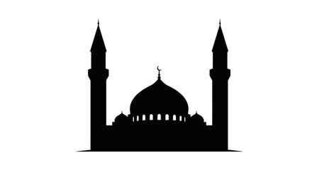 Fototapeta premium Detailed Black Mosque eid ul adha, Silhouette Isolated on White Background