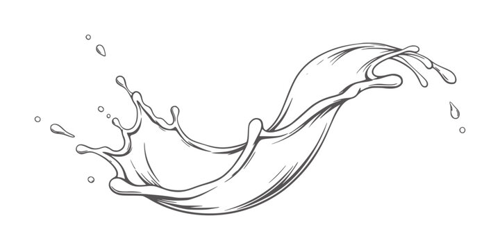 Black and white dynamic fluid splash resembling whisk motion in midair liquid