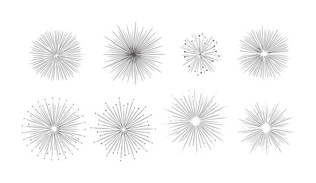 Radial black line burst patterns white with varying densities lines bursts