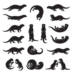 Obraz premium black and white vector silhouette set of Otter
