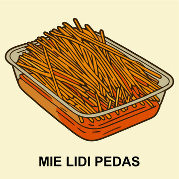 Spicy Stick Noodles Illustration - Indonesian Traditional Snack Mie Lidi Pedas Vector