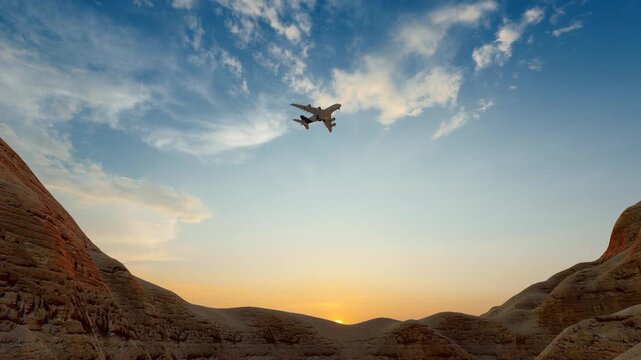 The plane took off and flew over the desert(3D software Lumion makes non-AI)
