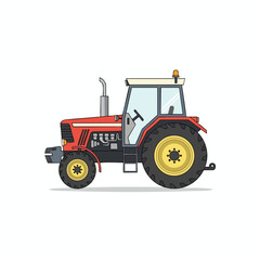 Fototapeta premium Side profile of a red tractor with large wheels and a glass cab