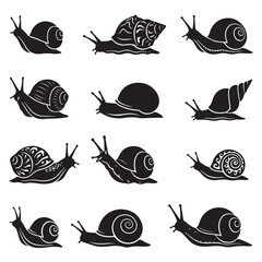  black and white vector silhouette set of snail © master2d