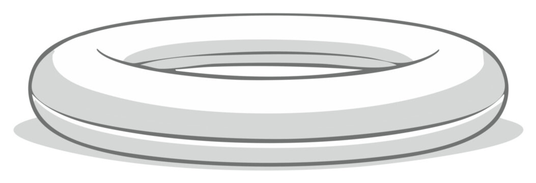 A simple grayscale vector illustration of a 3D torus geometric shape with a shadow