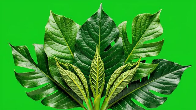 Tropical Plant Growth Time-Lapse on Green Screen Background