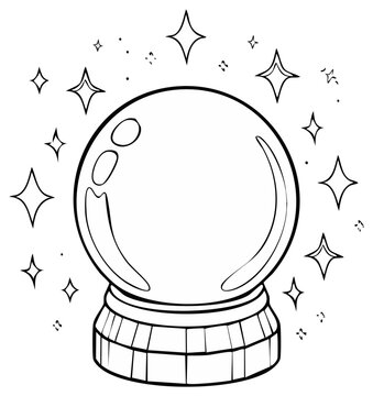 Mystical crystal ball surrounded by twinkling stars and magical sparkles for fortune telling