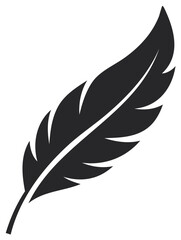 Fototapeta premium Silhouette of a single black feather isolated against a plain background in a minimalist design.