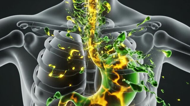 Acid Reflux of Human stomach anatomy with inflammation.