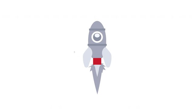 Rocket moving upward vector motion graphic seamless loop transparent background