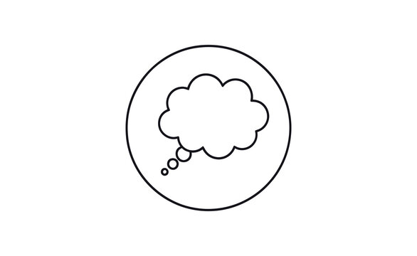 A simple black and white illustration of a thought bubble in a circle