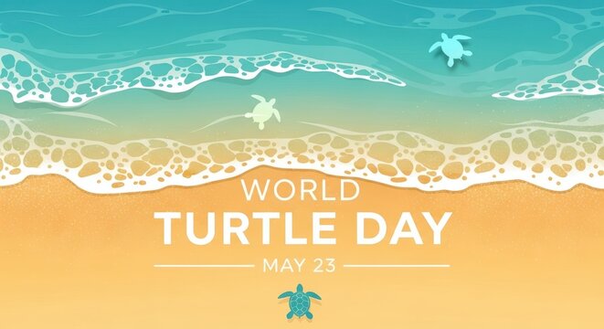 World turtle day on beach with sea turtles