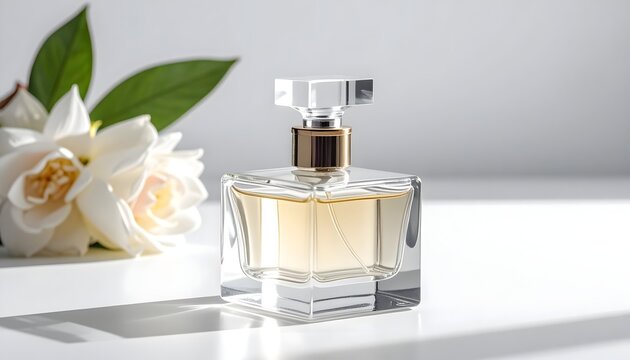 perfume bottle and flower