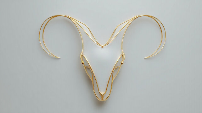 Chinese New Year. 2027. The Year of the goat.   The silhouette of an animal resembling a deer or goat is golden in color on a light background. The figure is cut out and casts a shadow. Space for the 