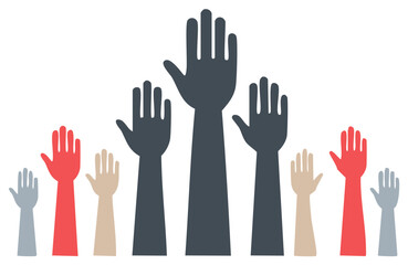 Fototapeta premium Diverse Raised Hands Vector Illustration Symbolizing Participation, Support, Agreement or Unity