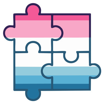 Interlocking puzzle pieces with transgender and genderfluid flag colors symbolizing diversity and inclusion