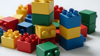 Naklejka premium Colorful stacked lego blocks on white background