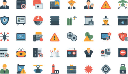 Fototapeta premium Cyber security and data protection icons: network, privacy, warning, and information technology concepts
