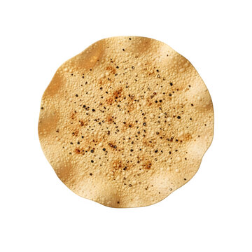 Crispy roasted papadum with black pepper top view isolated. Indian flatbread snack , isolated on white or transparent background, PNG Format.