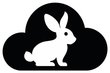 Obraz premium Black and white illustration of a rabbit inside a cloud shape.