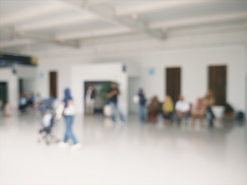 Blurred scenery of people in arrival area of Ahmad Yani International Airport Semarang, Indonesia.
