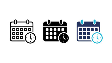 Naklejka premium Calendar with clock icon representing scheduling, time management and deadlines. Suitable for business planning, appointments, reminders, meetings, productivity tools and workflow organization.