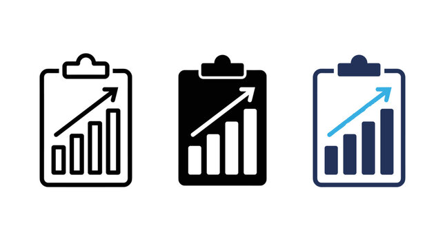 Business report and analytics icon with growing chart. Symbol of data analysis, performance growth and positive results. Ideal for financial reports, business dashboards, marketing analytics and sales