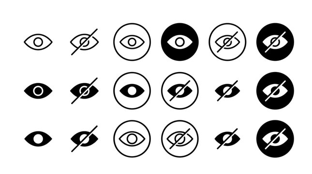 View icon. Open and closed eye symbols for showing or hiding content vector illustration. Privacy and visibility control in user interface symbol. Access management sign. Information toggle pictogram.